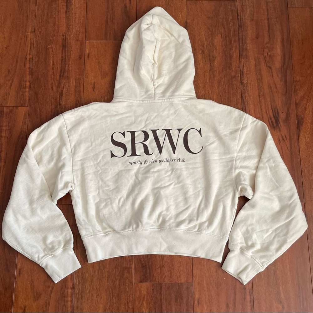 NEW SPORTY & RICH UPPER EAST SIDE CROPPED CREAM HOODIE SZ SMALL S - Picture 4 of 8